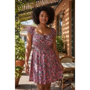 Old Navy Women’s Floral Print Mini Babydoll Dress Size L Smocked Fairycore